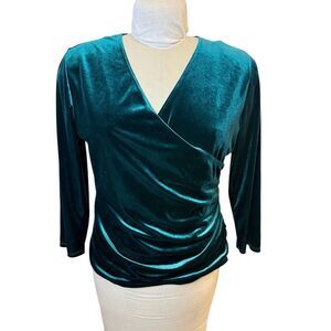 MSK Faux Wrap Emerald Green Velour Top Occasion Sz. M Holidays
